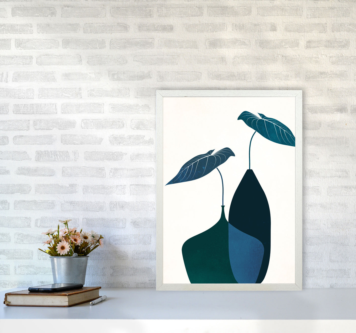 Scandinavian Bouquet-BLEU Contemporary Art Print by Kubistika A2 Oak Frame