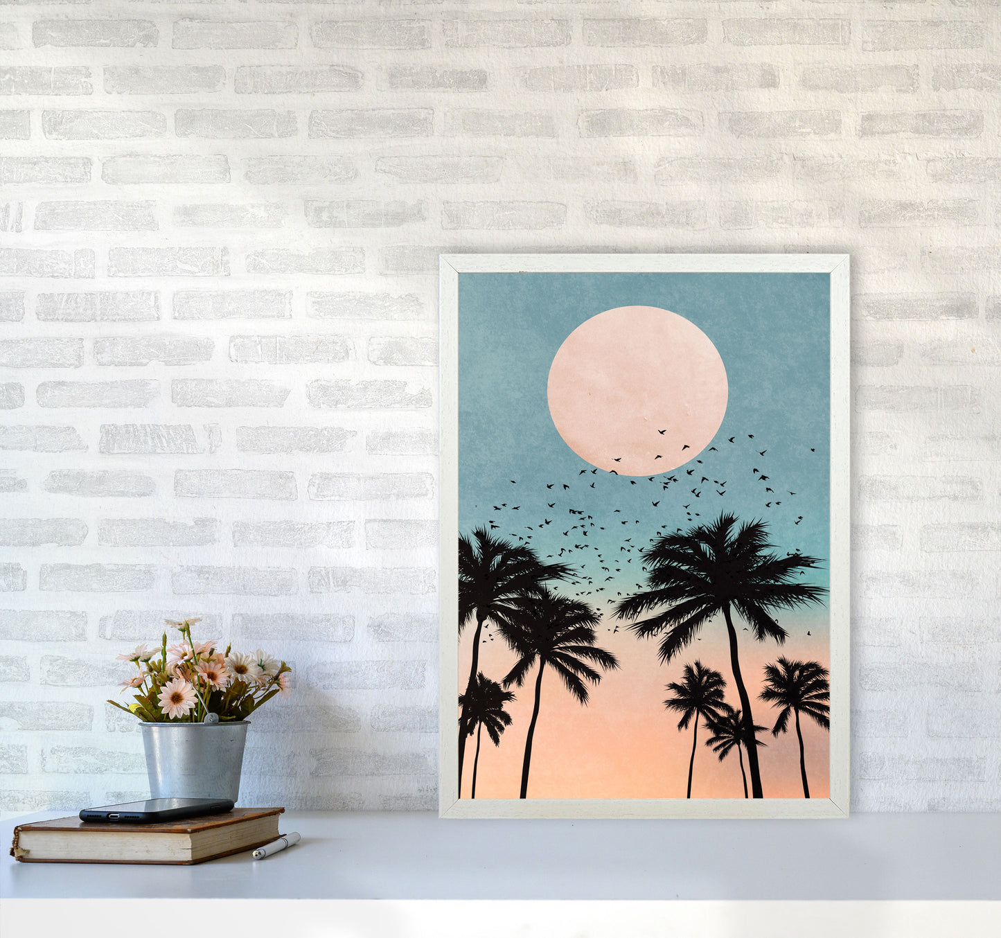 Sunrise Modern Art Print by Kubistika A2 Oak Frame