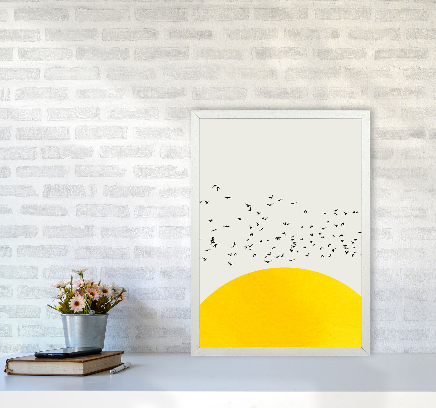1000 Birds Modern Abstract Art Print by Kubistika A2 Oak Frame