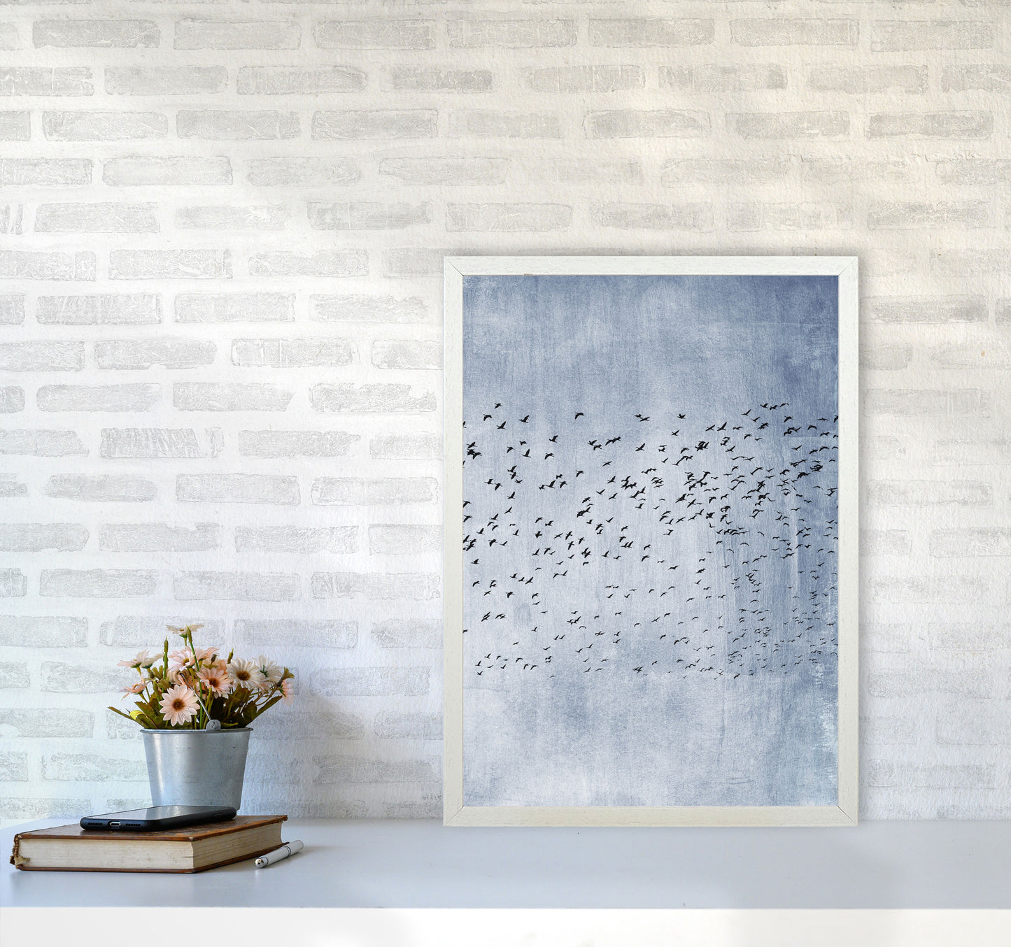 Moving On - Blue Contemporary Art Print by Kubistika A2 Oak Frame