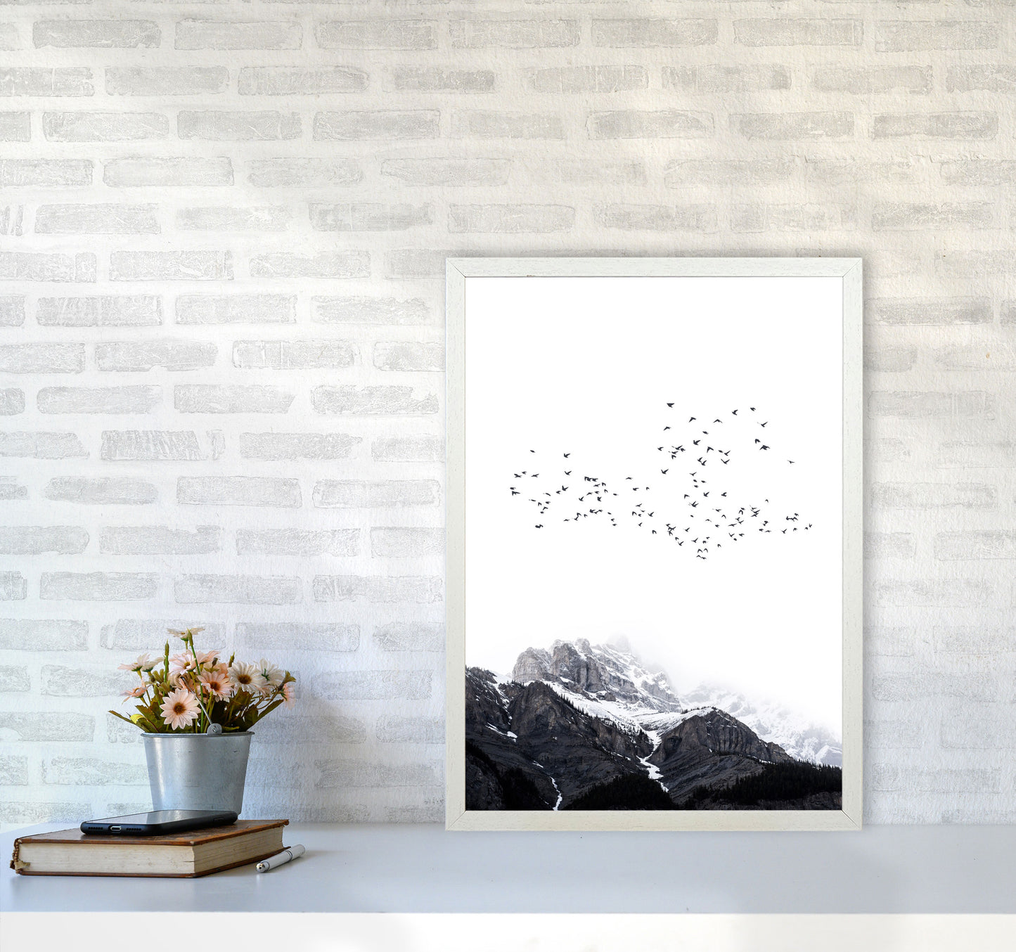 The Mountains Contemporary Landscape Art Print by Kubistika A2 Oak Frame