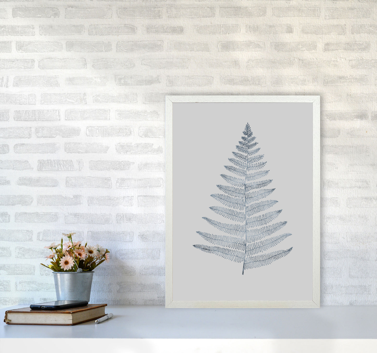 Botanica Minimalistica - GREY Modern Art Print by Kubistika A2 Oak Frame