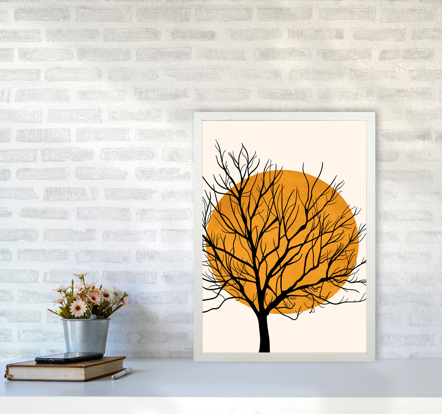 Hiding Sun Art Print by Kubistika A2 Oak Frame