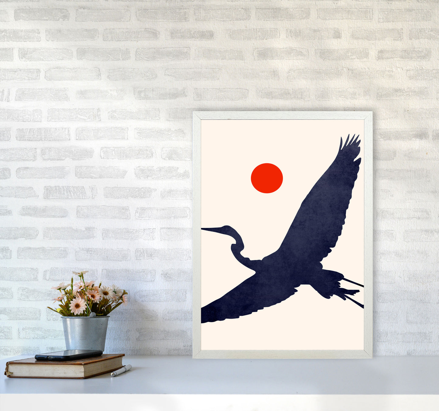 Crane Art Print by Kubistika A2 Oak Frame