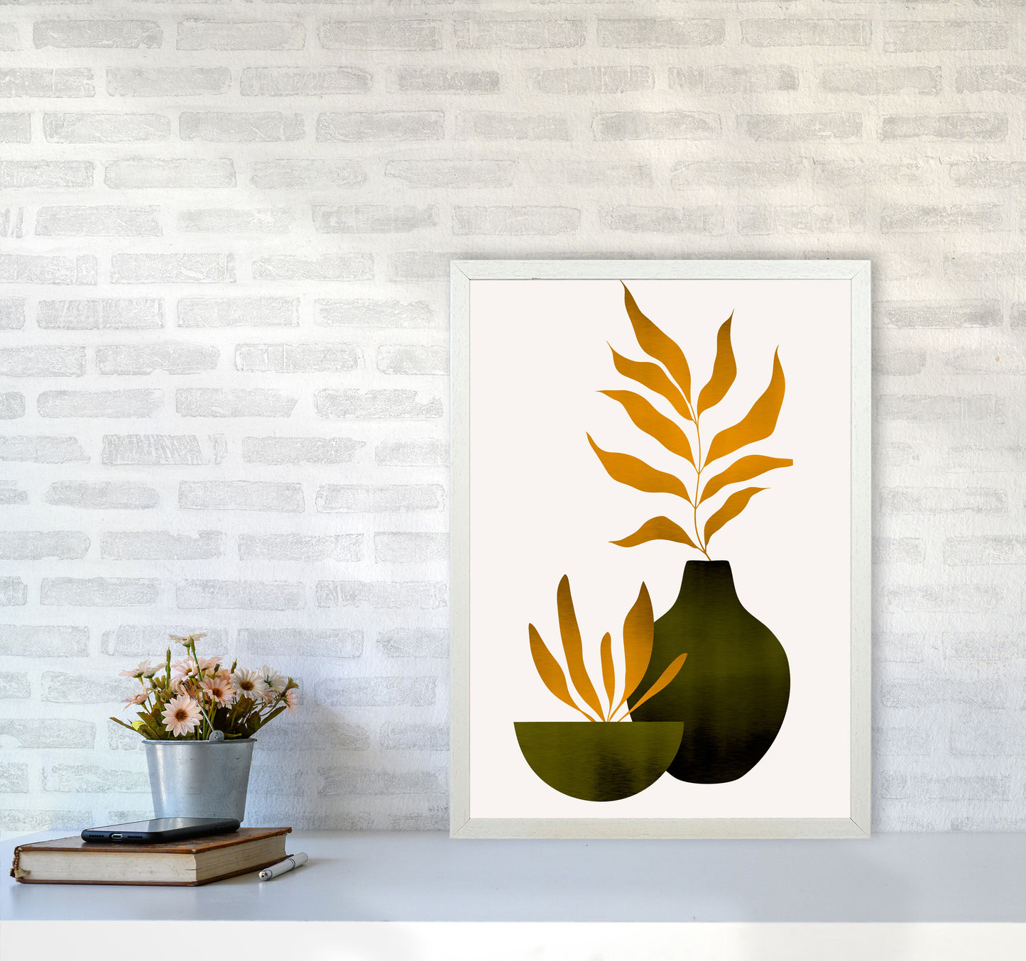 Autumn Flowers - 4 Art Print by Kubistika A2 Oak Frame