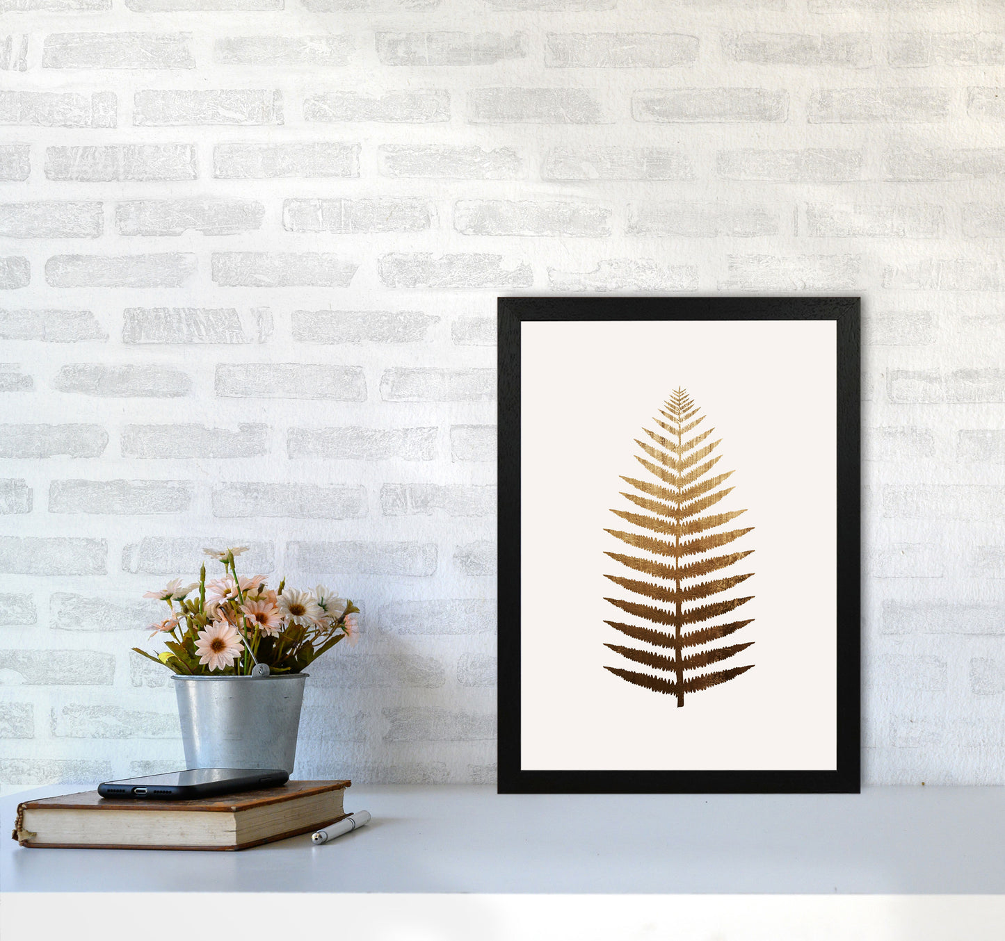 Golden Leaf Botanical Art Print by Kubistika A3 White Frame