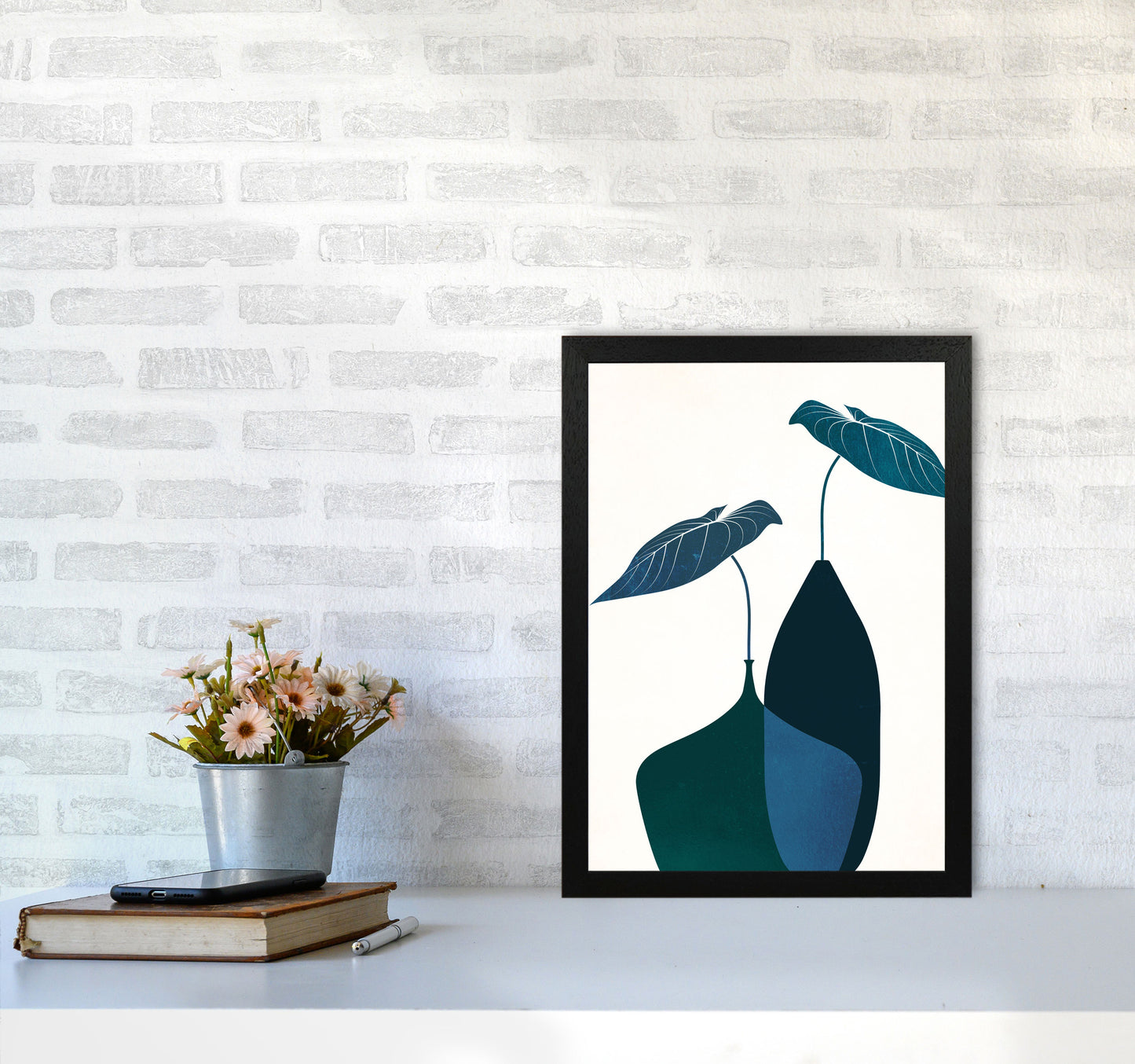 Scandinavian Bouquet-BLEU Contemporary Art Print by Kubistika A3 White Frame