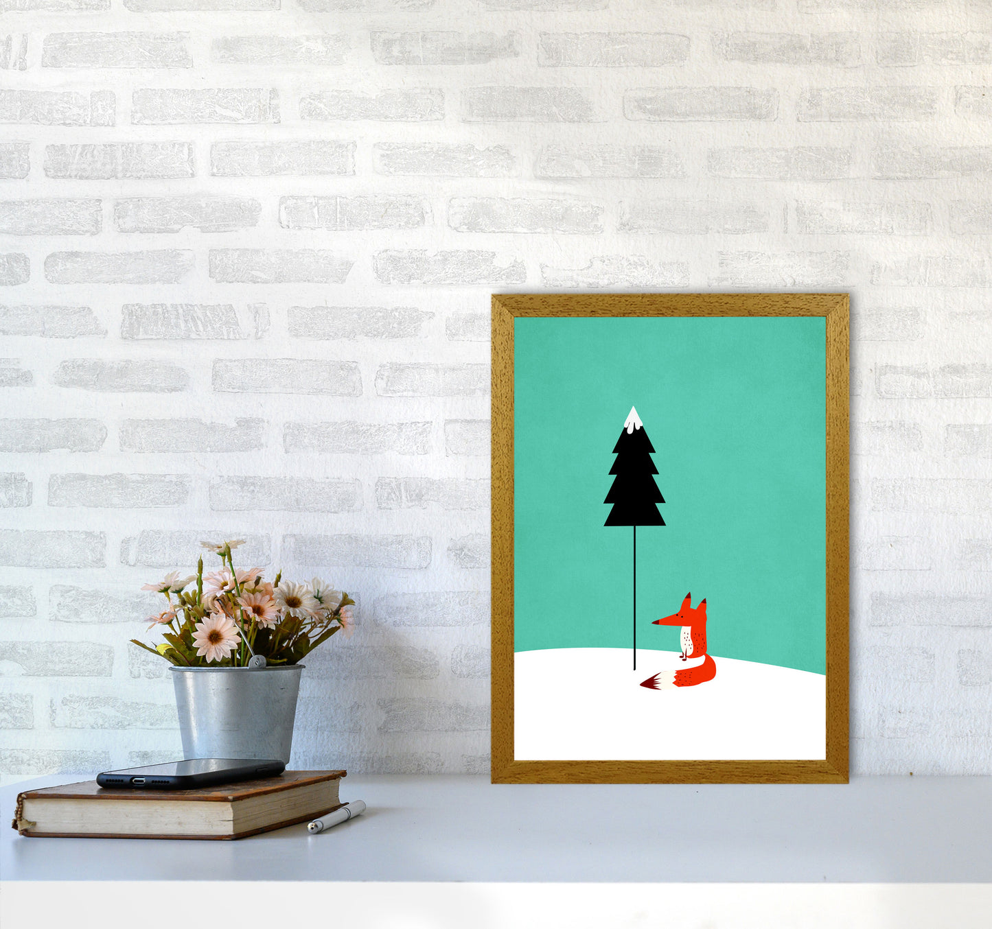 A Cute Little Fox Modern Animal Art Print by Kubistika A3 Print Only