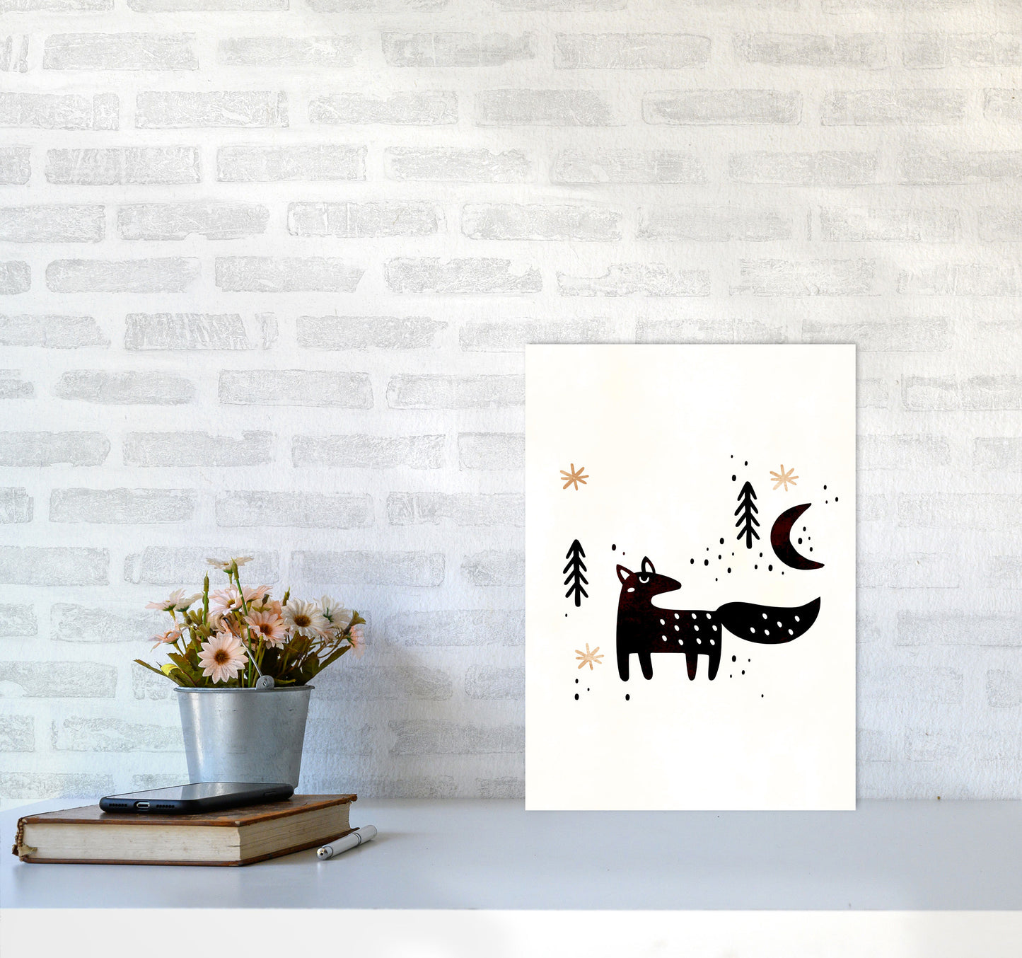 Little Winter Fox Nursery Childrens Art Print by Kubistika A3 Black Frame