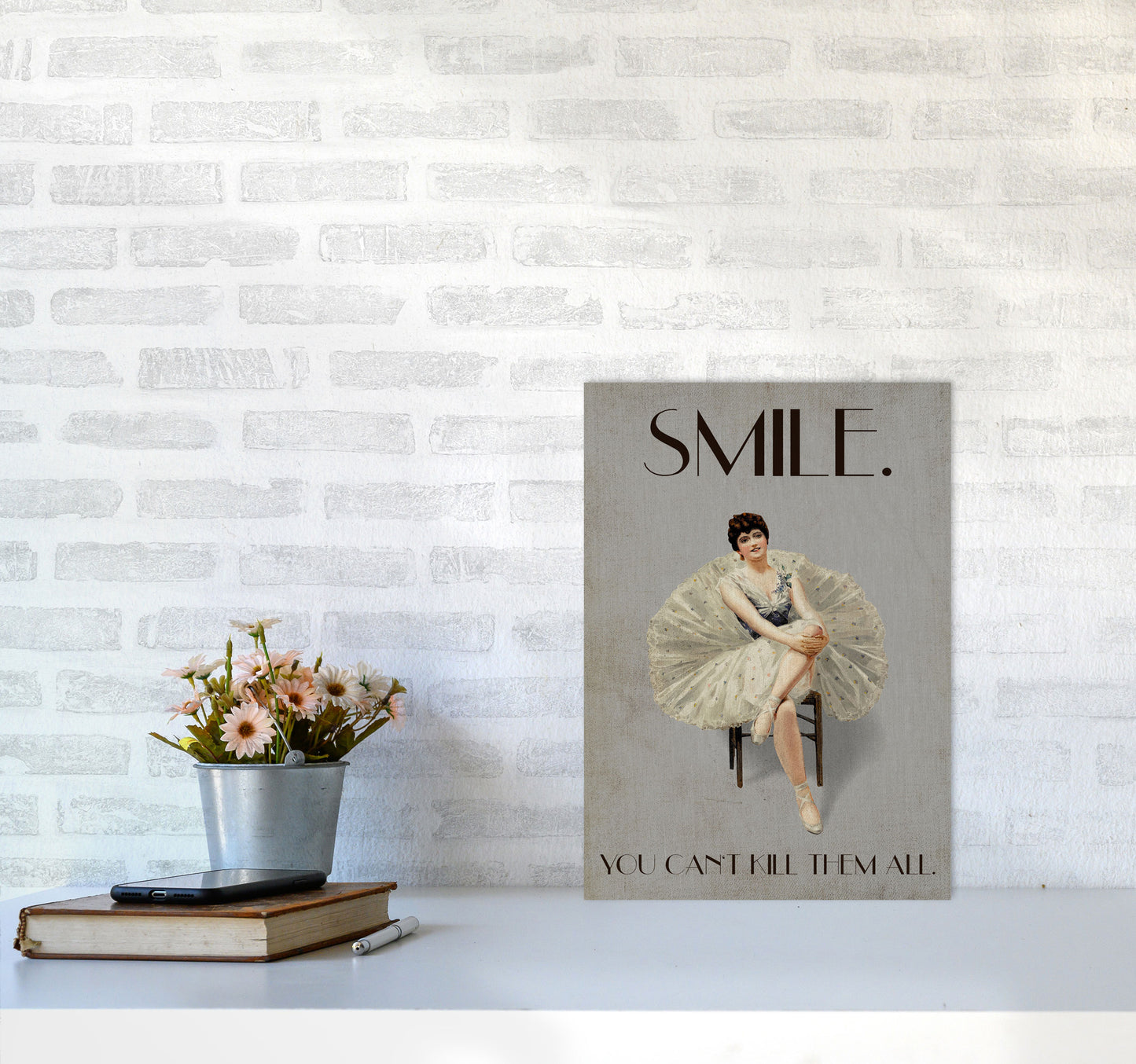 Keep Smiling Vintage Art Print by Kubistika A3 Black Frame