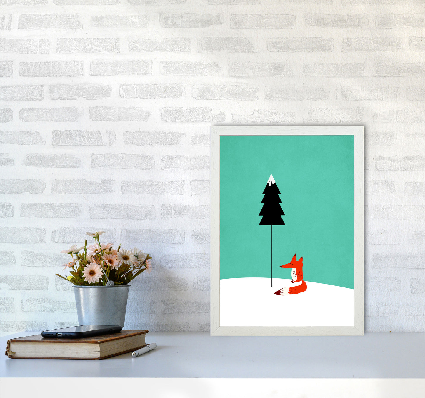 A Cute Little Fox Modern Animal Art Print by Kubistika A3 Oak Frame
