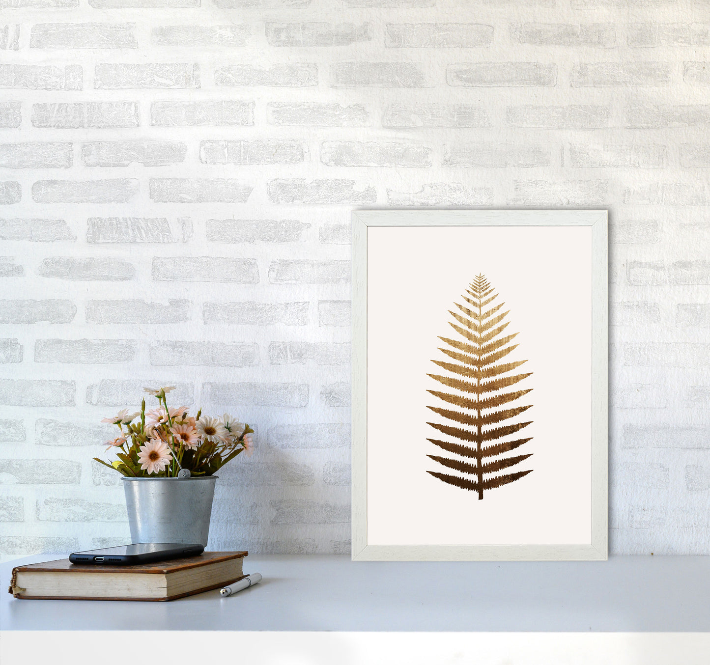 Golden Leaf Botanical Art Print by Kubistika A3 Oak Frame