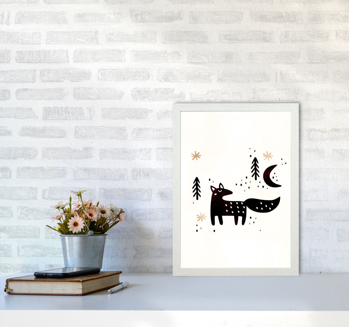 Little Winter Fox Nursery Childrens Art Print by Kubistika A3 Oak Frame