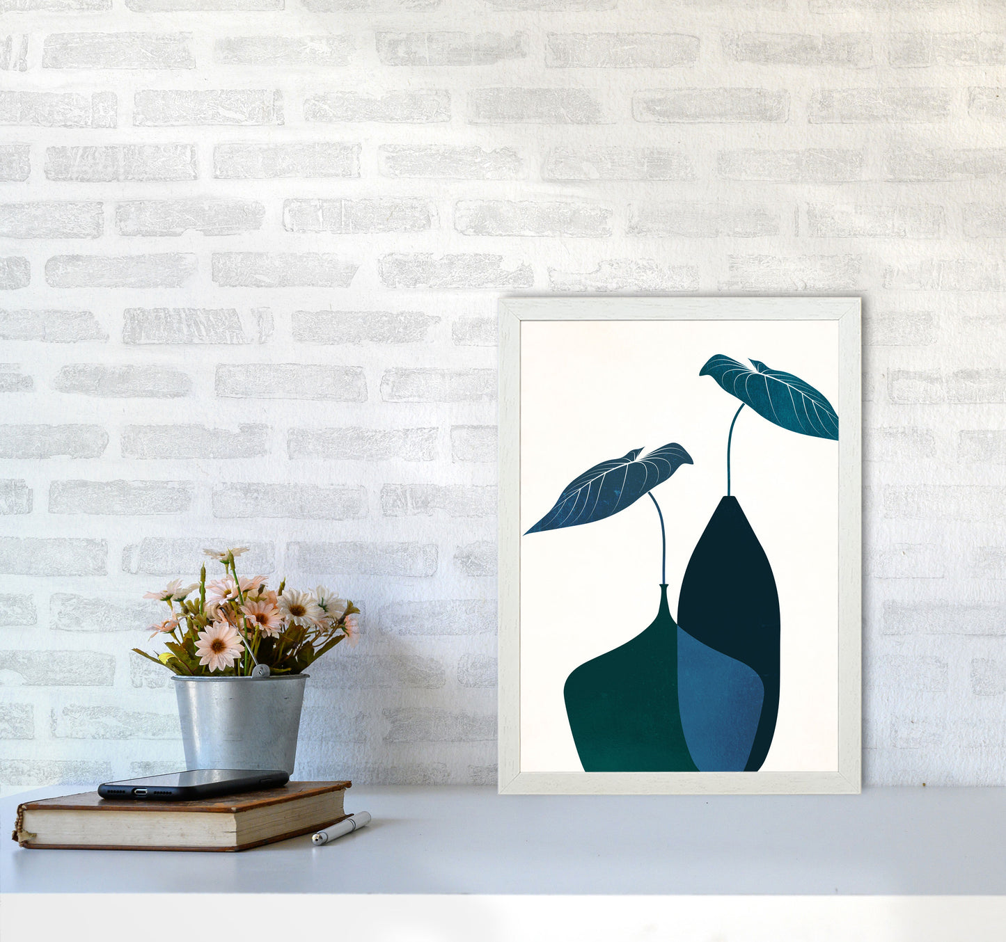 Scandinavian Bouquet-BLEU Contemporary Art Print by Kubistika A3 Oak Frame
