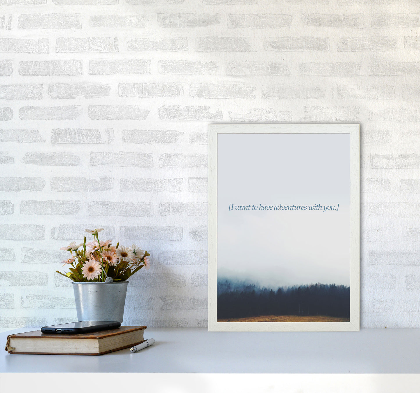 Adventures With You Quote Art Print by Kubistika A3 Oak Frame