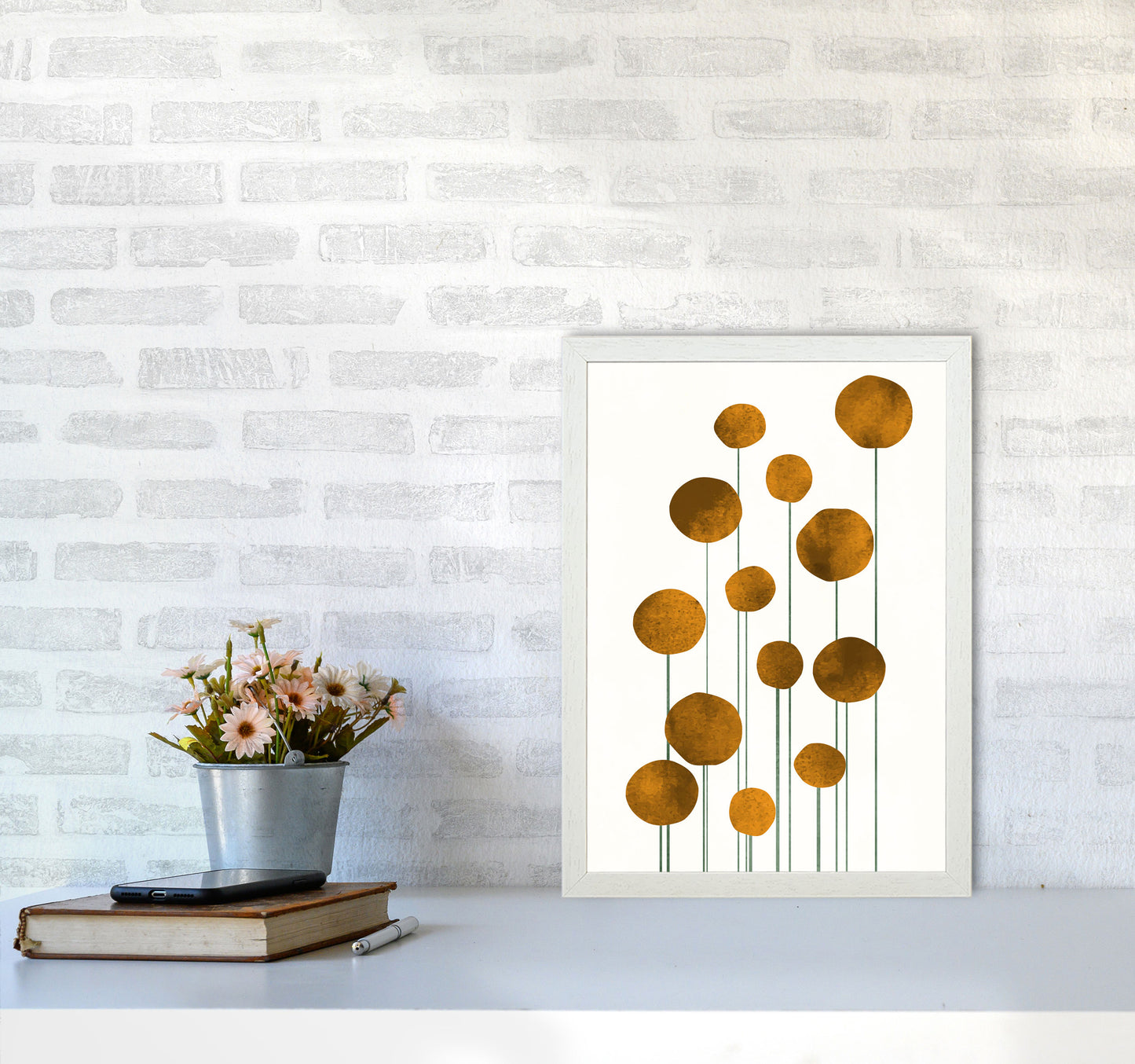 Waterflowers No.3 Art Print by Kubistika A3 Oak Frame