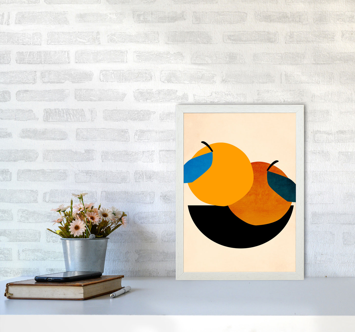 Two Oranges X Art Print by Kubistika A3 Oak Frame