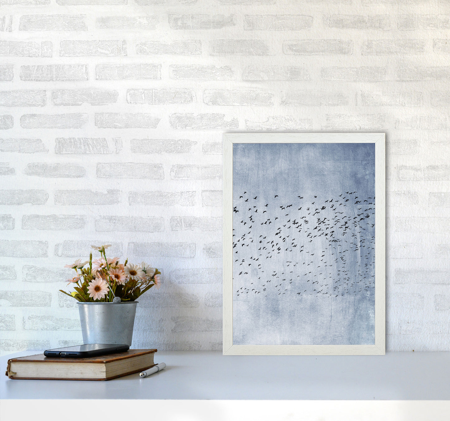 Moving On - Blue Art Print by Kubistika A3 Oak Frame