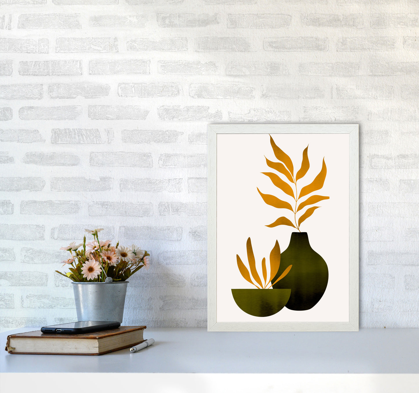 Autumn Flowers - 4 Art Print by Kubistika A3 Oak Frame