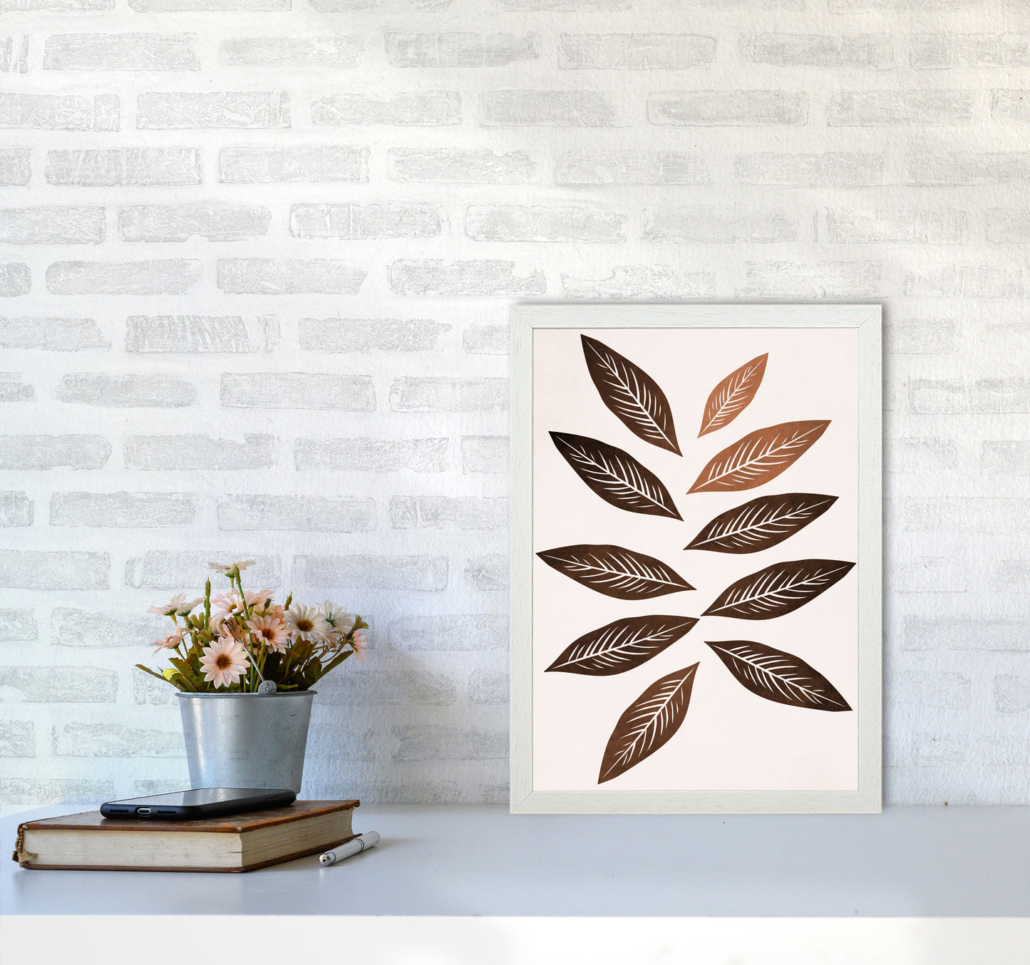 Autumn Bouquet Art Print by Kubistika A3 Oak Frame