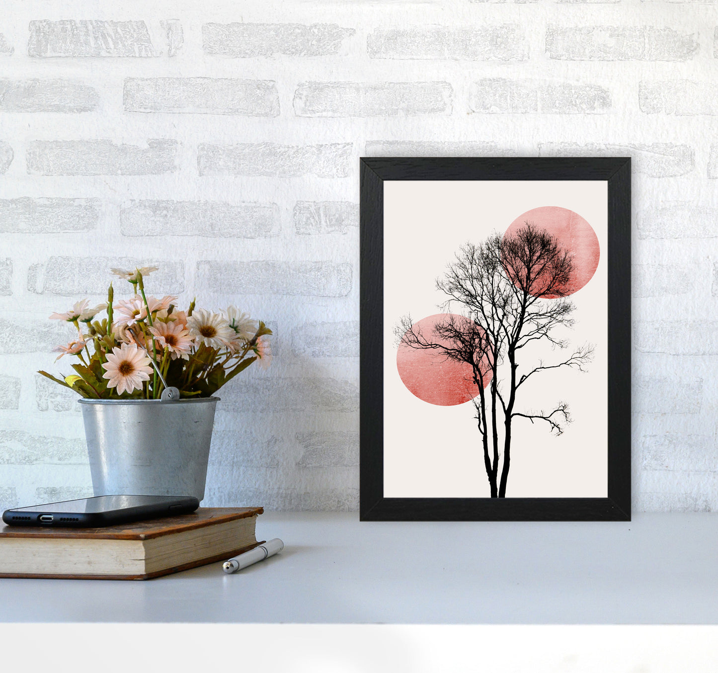 Sun and Moon hiding-ROSE Contemporary Art Print by Kubistika A4 White Frame