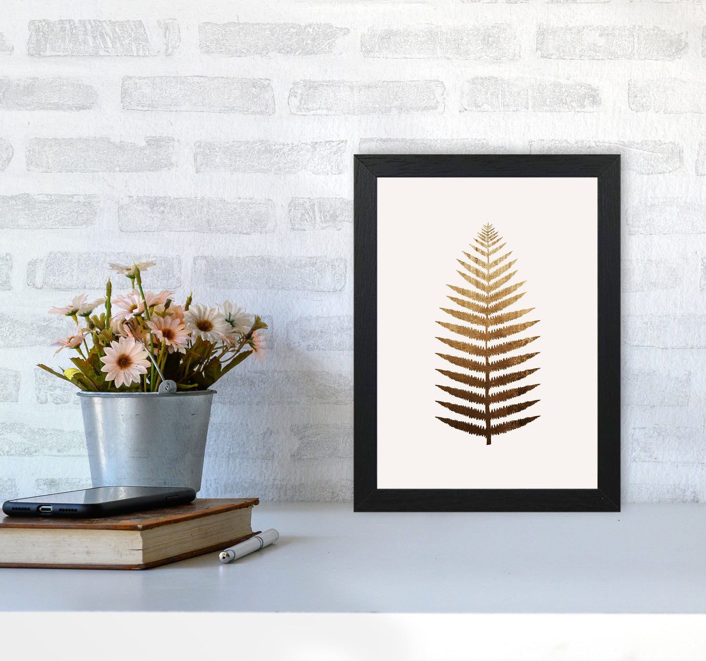 Golden Leaf Botanical Art Print by Kubistika A4 White Frame