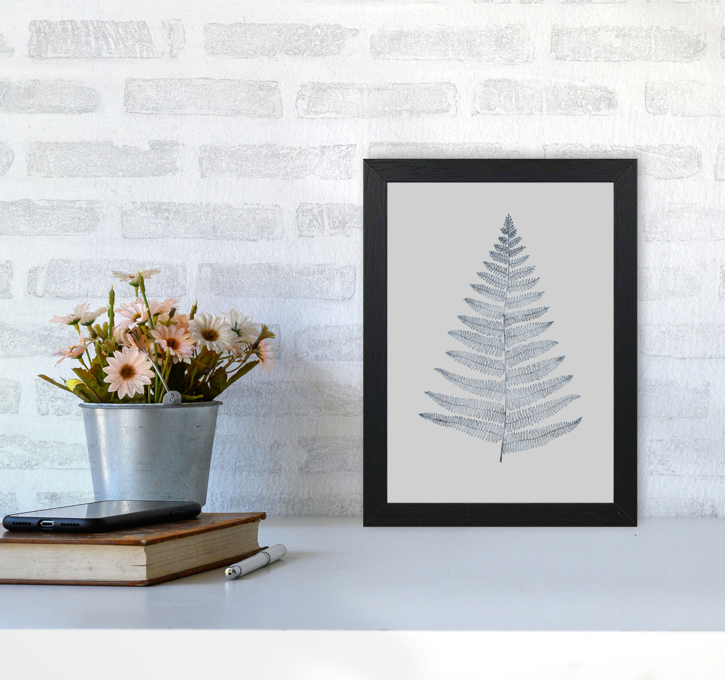 Botanica Minimalistica - GREY Modern Art Print by Kubistika A4 White Frame