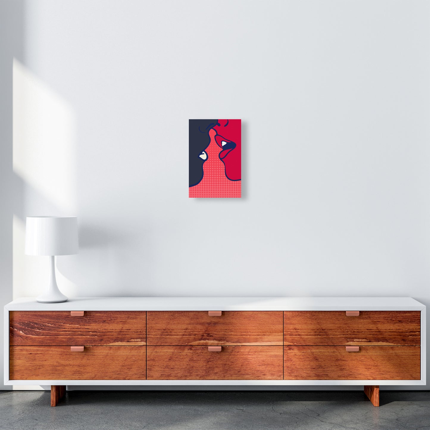 The Kiss - PINK Colourful Modern Art Print by Kubistika A4 Canvas