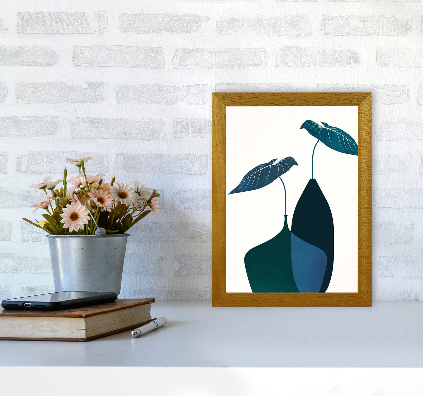 Scandinavian Bouquet-BLEU Contemporary Art Print by Kubistika A4 Print Only
