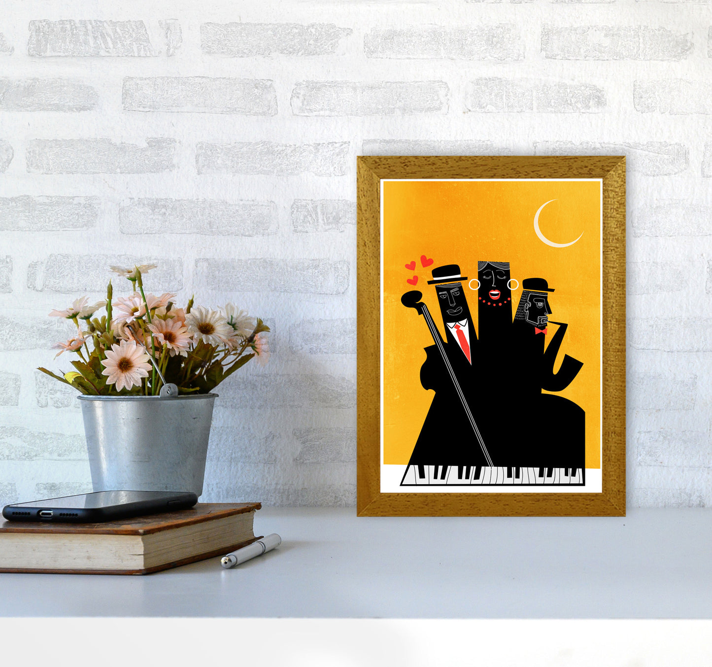 Casablanca Jazz-YELLOW Modern Music Art Print by Kubistika A4 Print Only