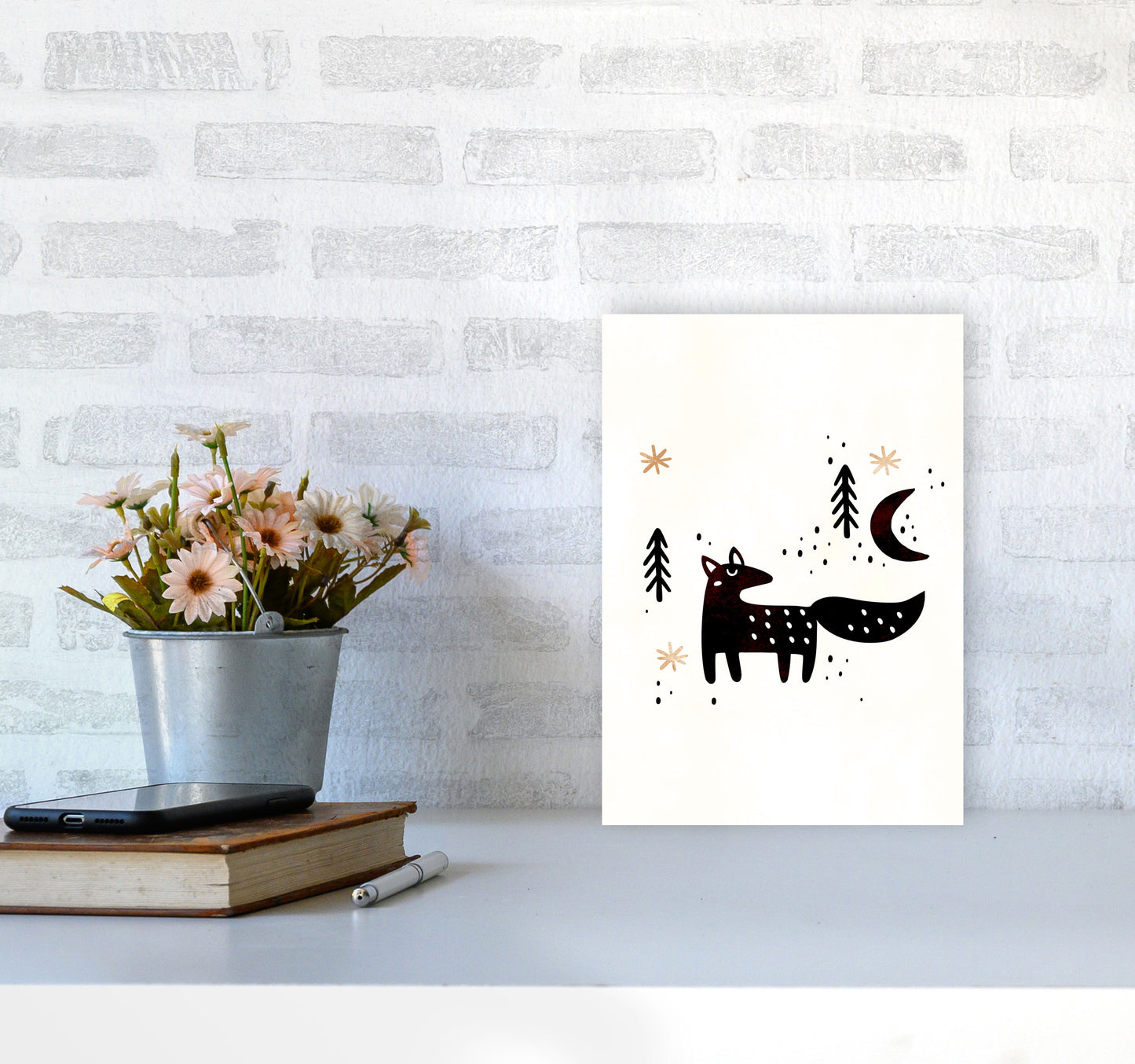 Little Winter Fox Nursery Childrens Art Print by Kubistika A4 Black Frame