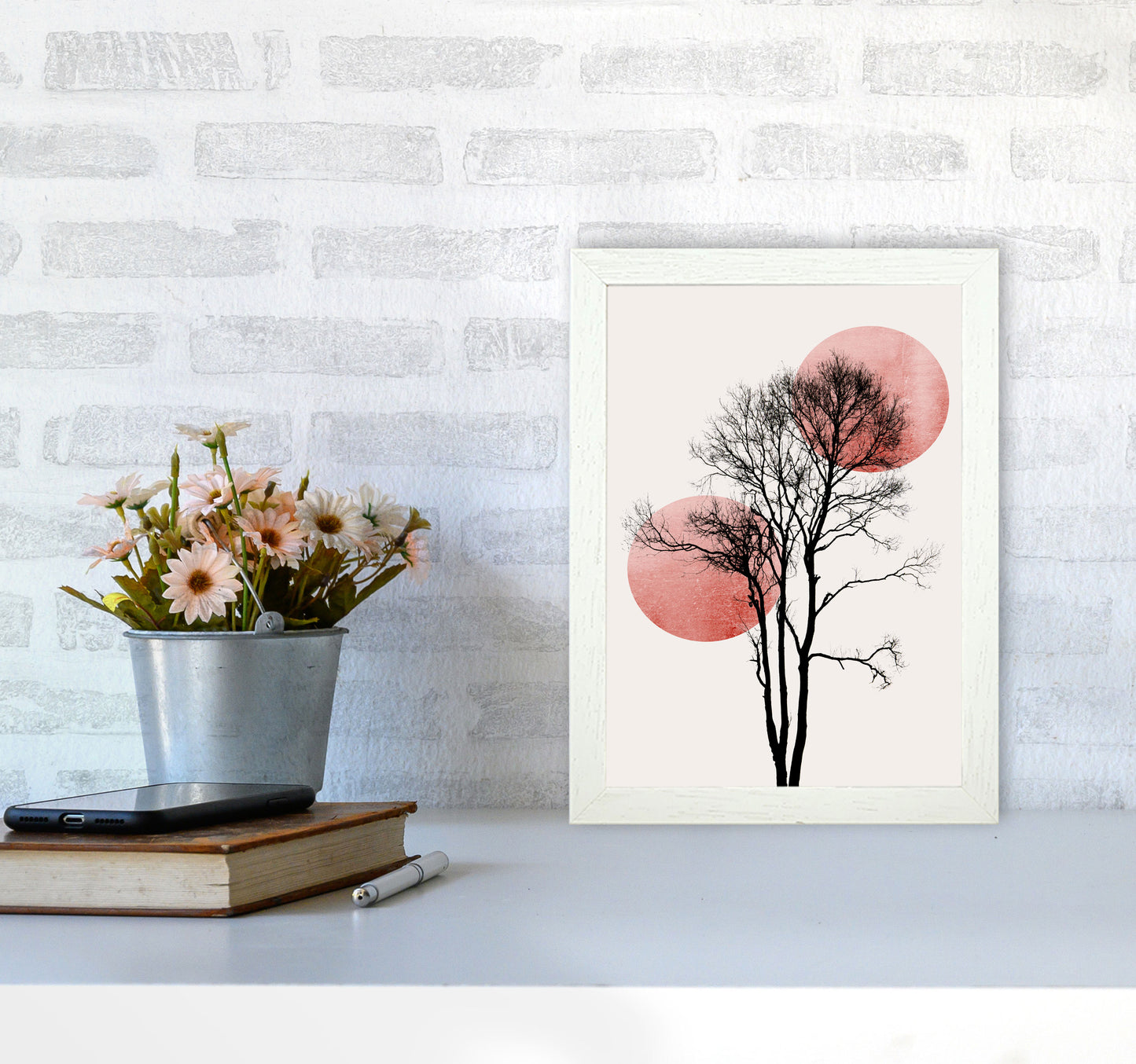 Sun and Moon hiding-ROSE Contemporary Art Print by Kubistika A4 Oak Frame