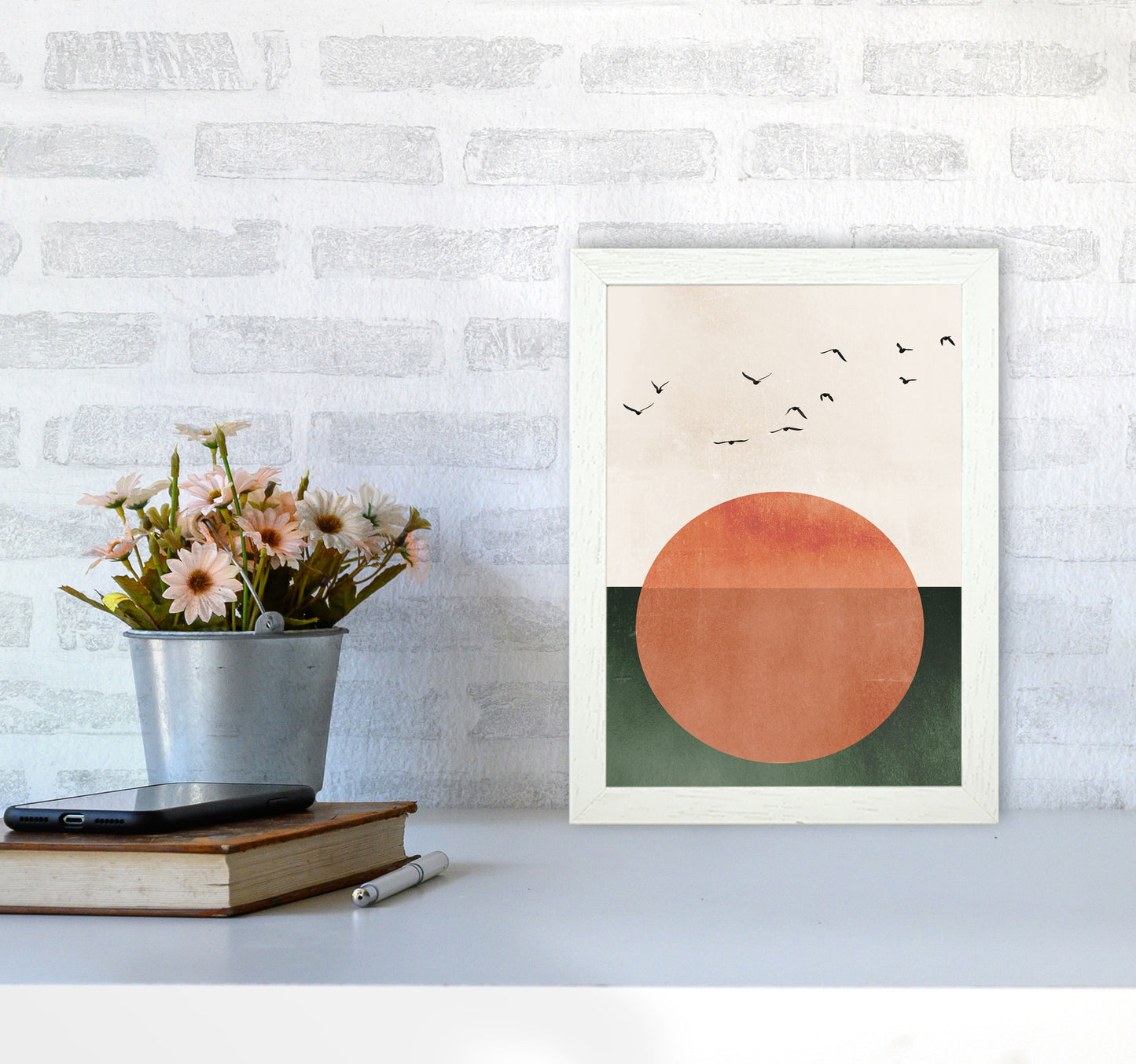 A Day At The Ocean Modern Contemporary Art Print by Kubistika A4 Oak Frame