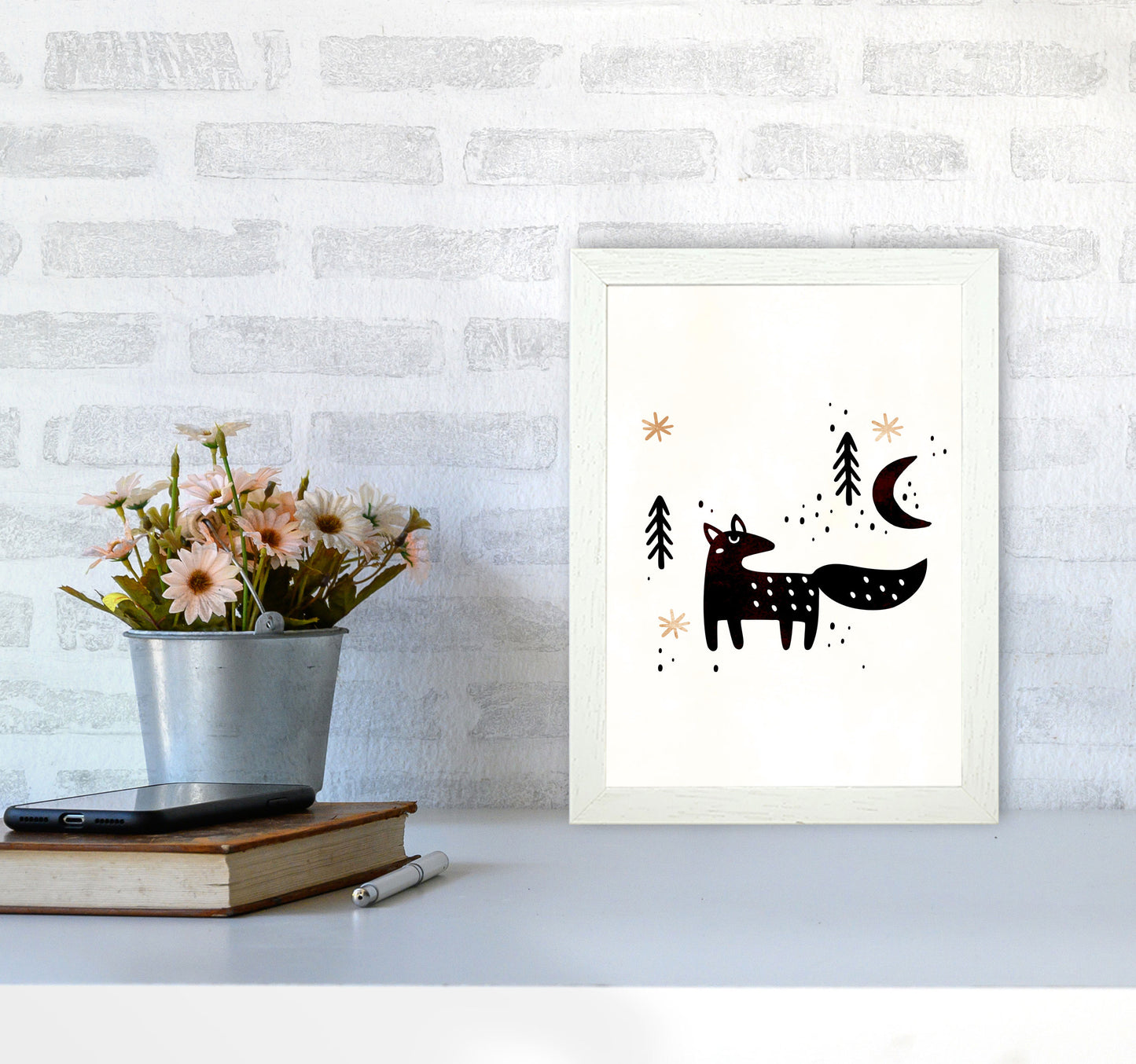Little Winter Fox Nursery Childrens Art Print by Kubistika A4 Oak Frame