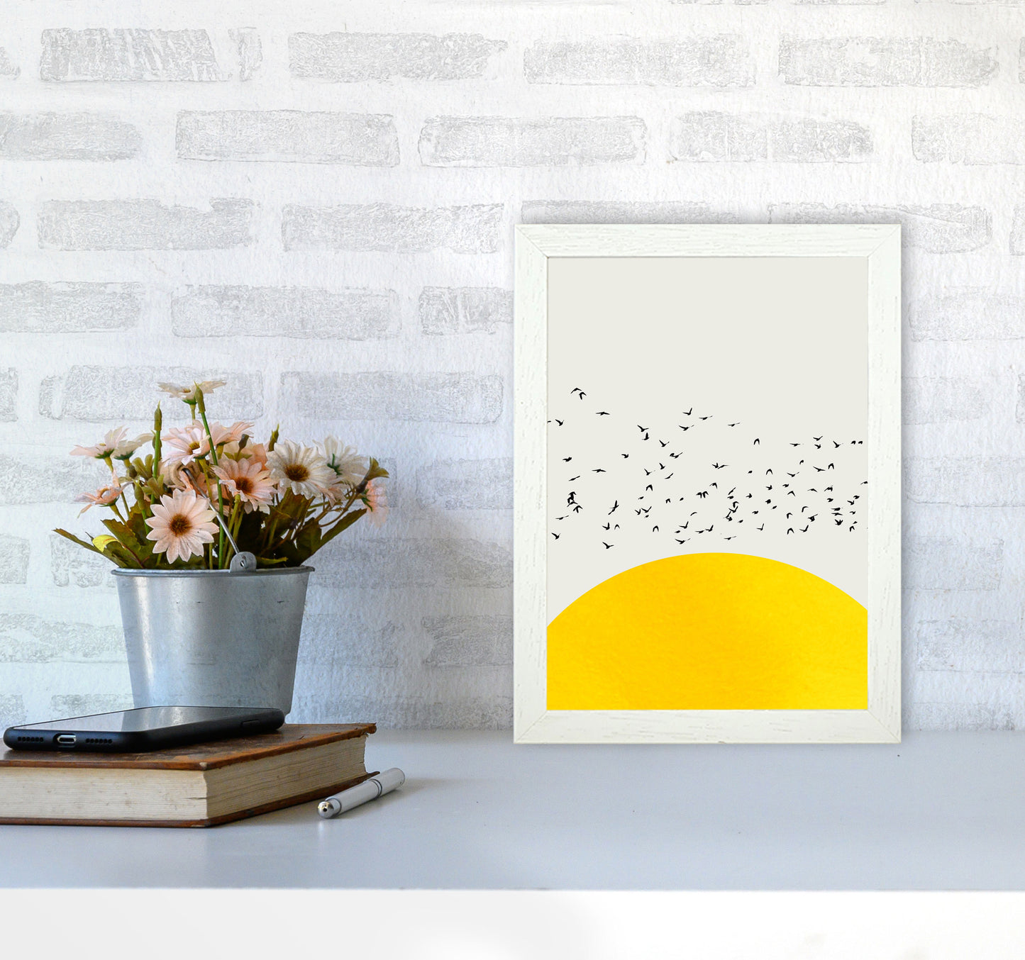 1000 Birds Modern Abstract Art Print by Kubistika A4 Oak Frame