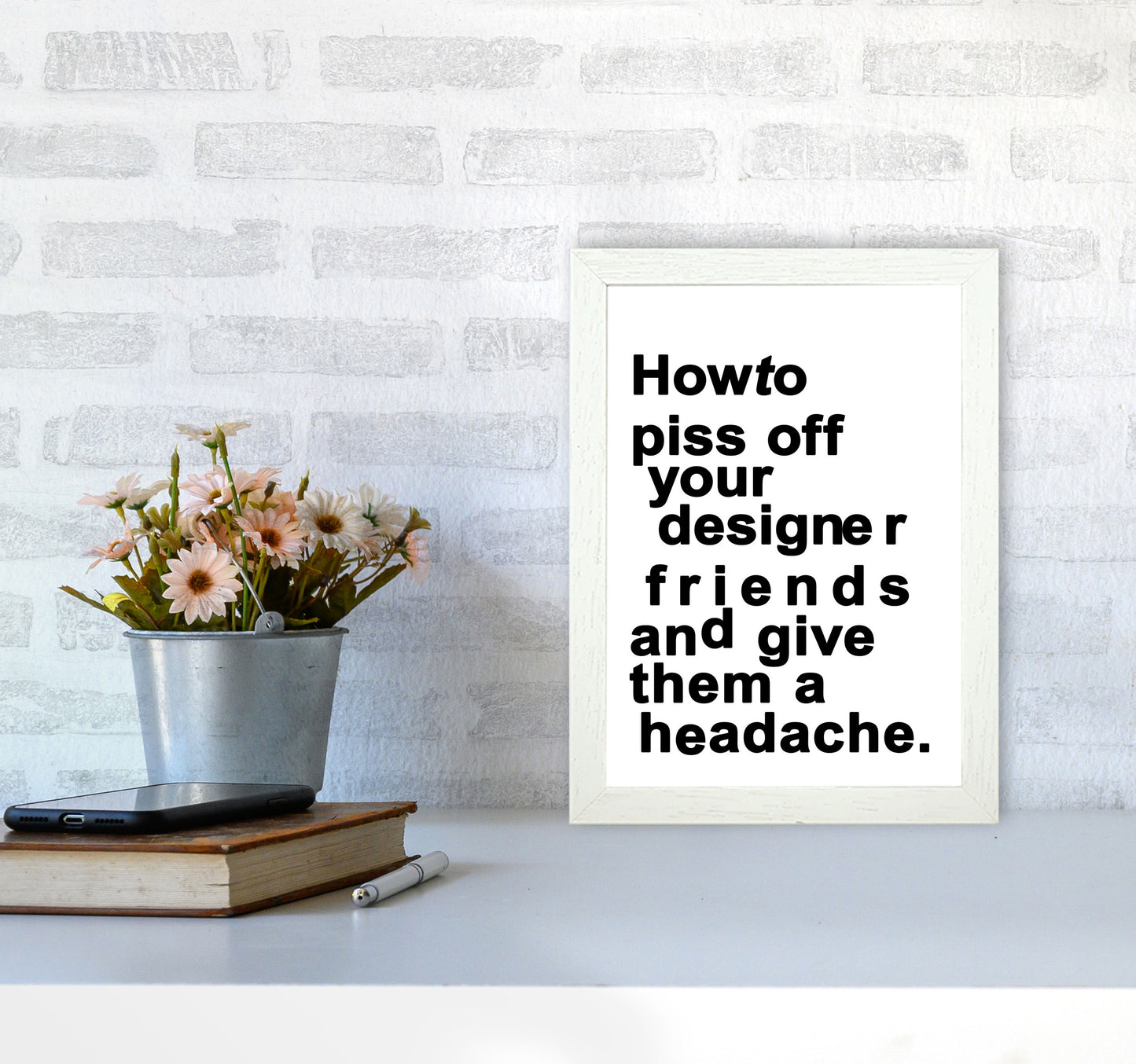 The Headache - WHITE Quote Art Print by Kubistika A4 Oak Frame