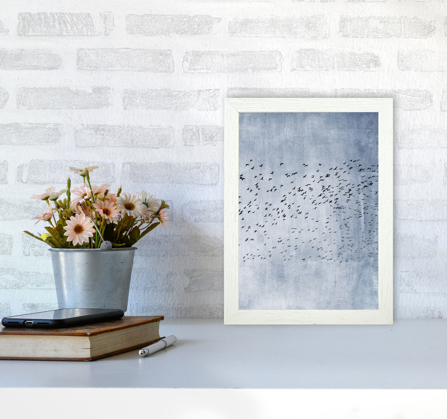 Moving On - Blue Contemporary Art Print by Kubistika A4 Oak Frame