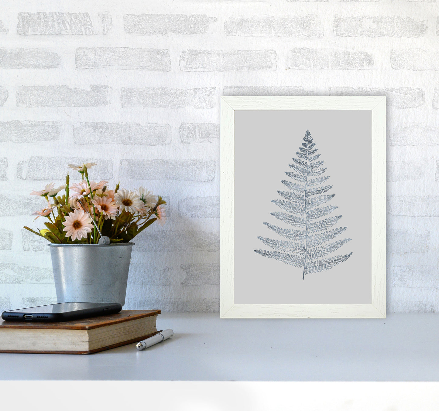 Botanica Minimalistica - GREY Modern Art Print by Kubistika A4 Oak Frame