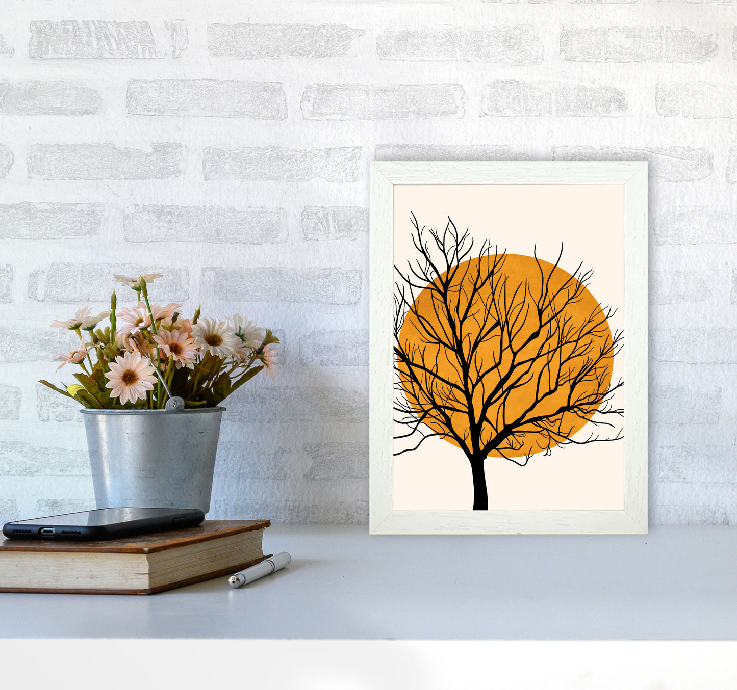 Hiding Sun Art Print by Kubistika A4 Oak Frame