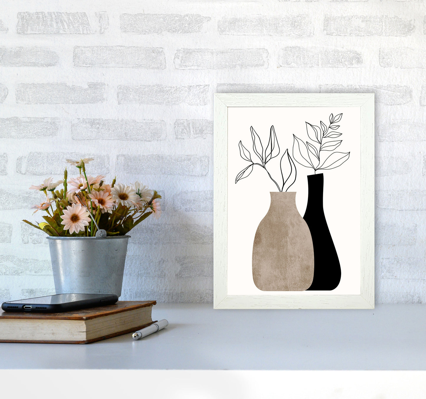 Gris En Gris Art Print by Kubistika A4 Oak Frame