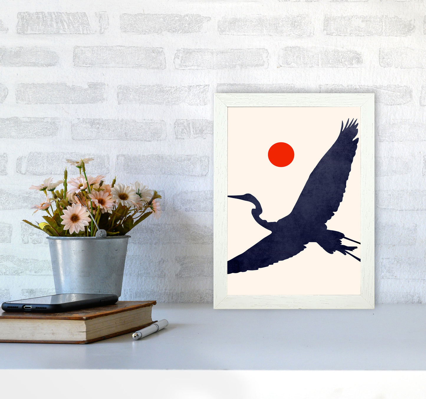Crane Art Print by Kubistika A4 Oak Frame
