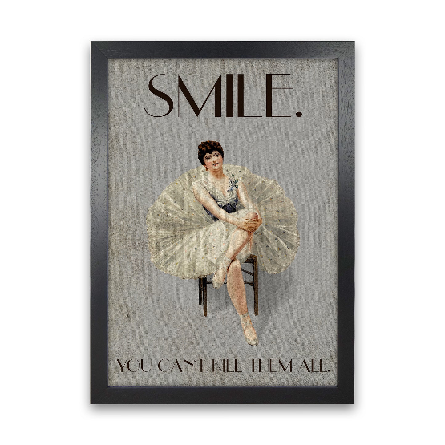 Keep Smiling Vintage Art Print by Kubistika Black Grain