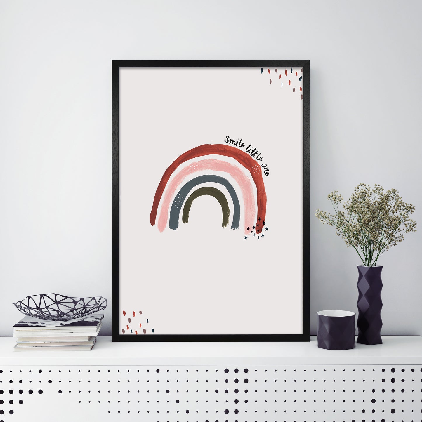 Laura Irwin Smile Litte One Rainbow Portrait A1 Black with White Mount