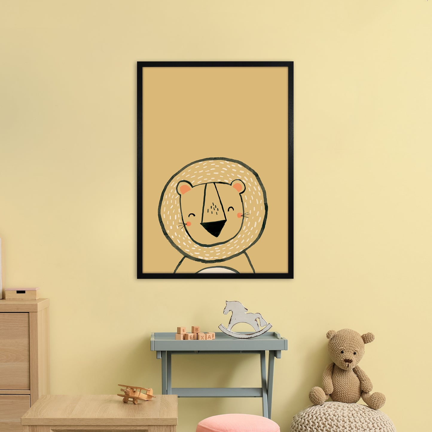 Inky Lion Animal Art Print by Laura Irwin A1 White Frame