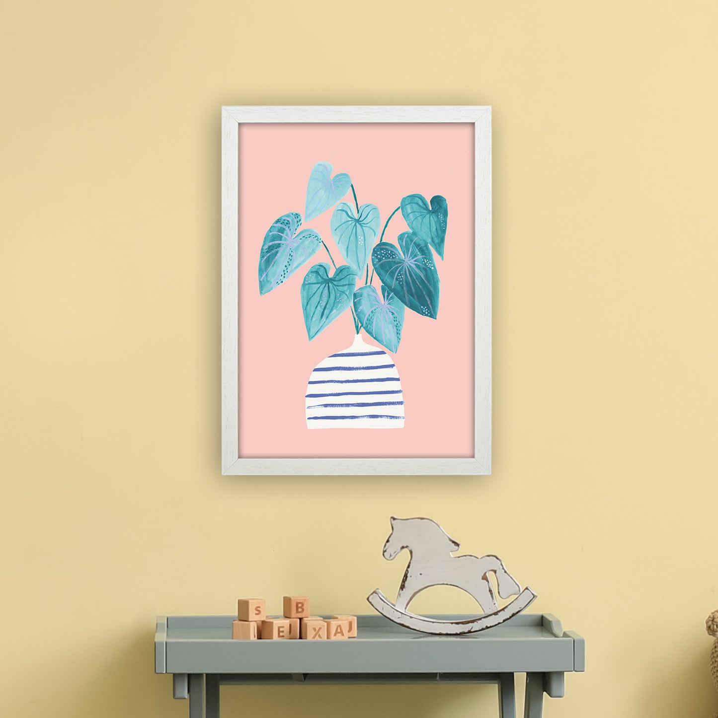 Minimal Houseplant Art Print by Laura Irwin A3 Oak Frame