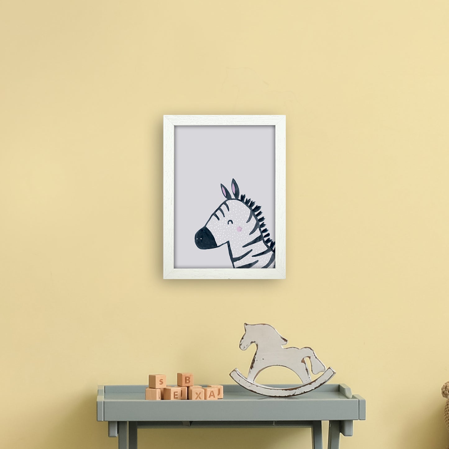 Inky Zebra Animal Art Print by Laura Irwin A4 Oak Frame