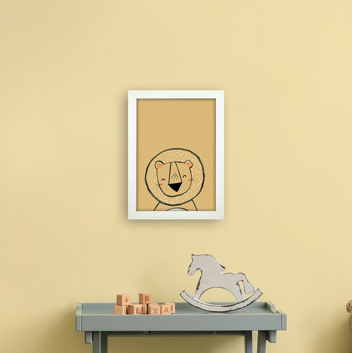 Inky Lion Animal Art Print by Laura Irwin A4 Oak Frame