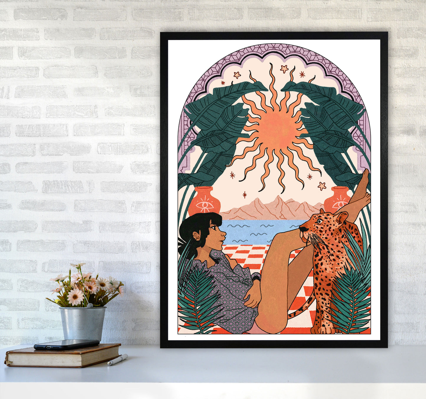 Jaguar Art Print by Lucy Michelle A1 White Frame