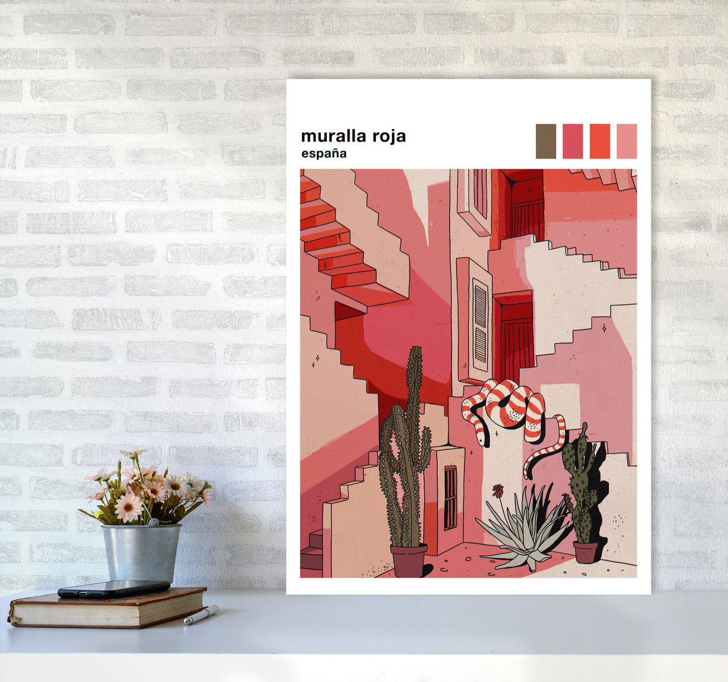 Muralla Roja Art Print by Lucy Michelle A1 Black Frame