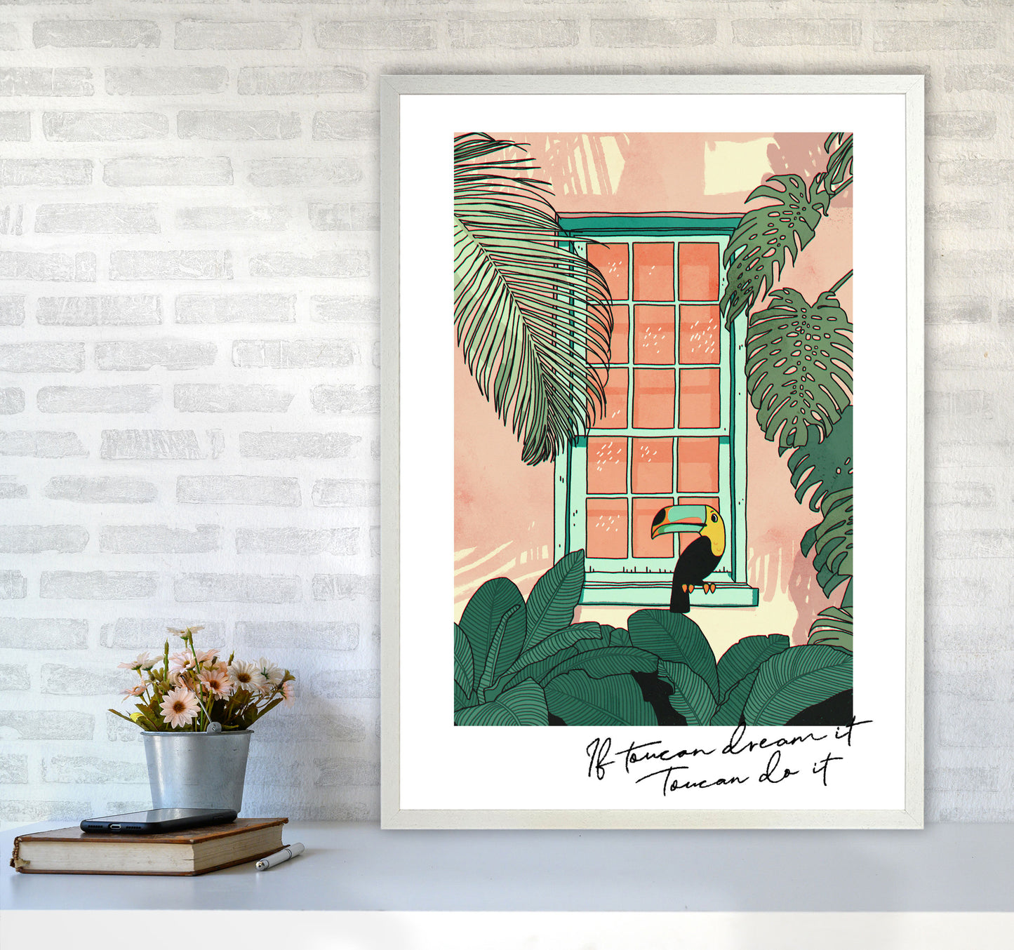 Toucan Do It Art Print by Lucy Michelle A1 Oak Frame